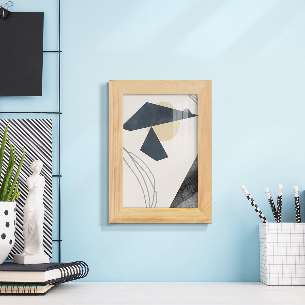 Diamond Slate IV - Framed Print w/glass - Natural Wood