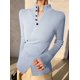 thumbnail image 5 of Suéter Básico de Punto para Mujer, Elegante Jersey de Cuello Alto con Botones, Corte Entallado, Abertura Cruzada y Larga. Azul S, 5 of 7