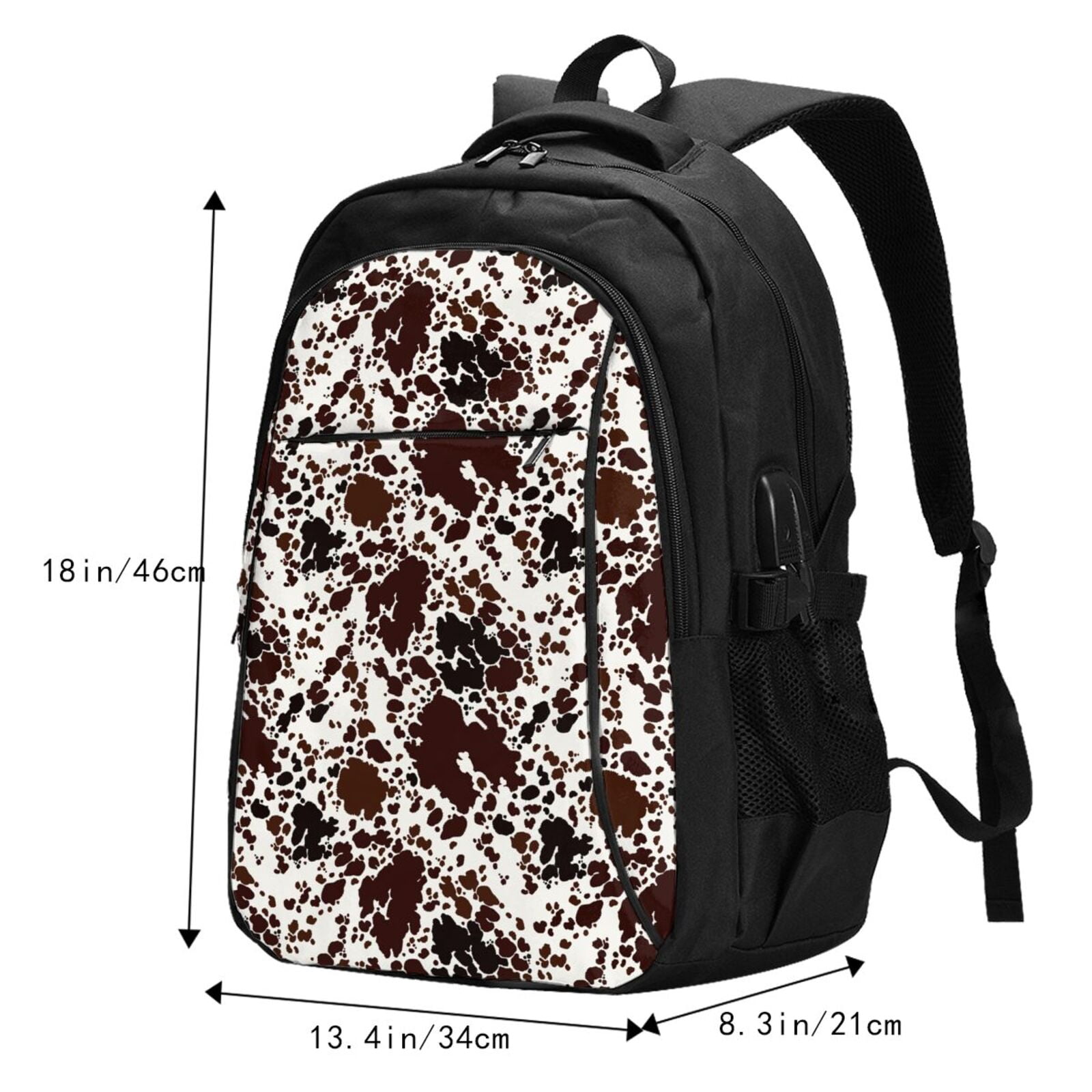 Vsdgher Cow Skin Print Travel Laptop Backpack, Laptops Backpack with USB Charging Port, Water Resistant Computer Bag Gift for Men & Women