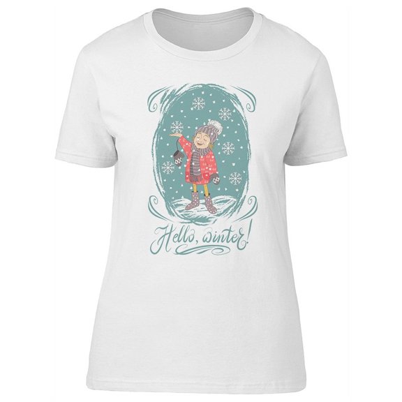 Hello, Winter Girl Enjoying Snow T-Shirt Women -Image by Shutterstock, Female XX-Large