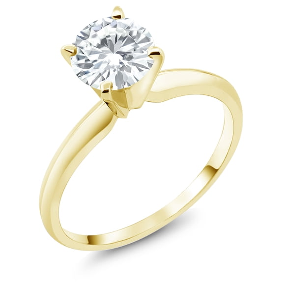 Gem Stone King 14K Yellow Gold Forever One Moissanite from Charles & Colvard Solitaire Engagement Ring for Women | 1.00 Cttw | Round 6.5MM | Wedding Engagement Anniversary Promise Ring for Women