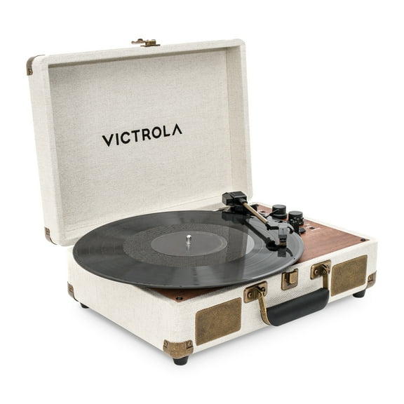 Victrola Venture Bluetooth Portable Mid-Century Modern Suitcase Record Player with 3-Speed Turntable & Built-in Speakers | Oak