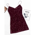 thumbnail image 5 of ZAFUL Prom Dress for Women's Trendy Side Slit Stars Velvet Cami Short Dress Red Wine M, 5 of 9