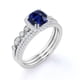 thumbnail image 4 of JeenMata Anillo de Bodas de Tres Piedras con Zafiro Azul de Talla Cojín de 2,25 Quilates Creado en Laboratorio Real Engastado en Oro Blanco de 18 K sobre Plata, 4 of 6
