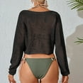 thumbnail image 4 of Qzwdhjm Cropped Swimsuit Coverup Top for Women Crochet Hollow Out Bathing Suits Cover Up Boat Neck Long Sleeve Beach Coverups Tops for Resortwear, 4 of 4