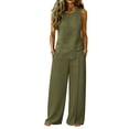 thumbnail image 2 of Womens Summer Linen 2 Piece Outfit Sleeveless Asymmetrical Tank Tops with Side Buttons Wide Leg Pants Two-Piece Travel Sets Green S, 2 of 7