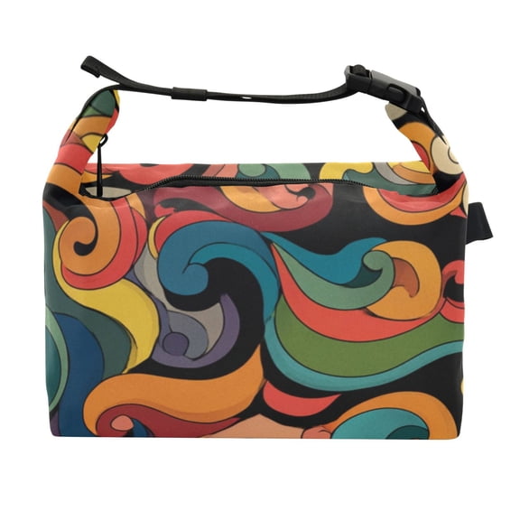 Buckle Handle Insulated Picnic Lunch Bag With Adjustable Strap 7L Capacity Colorful Swirl