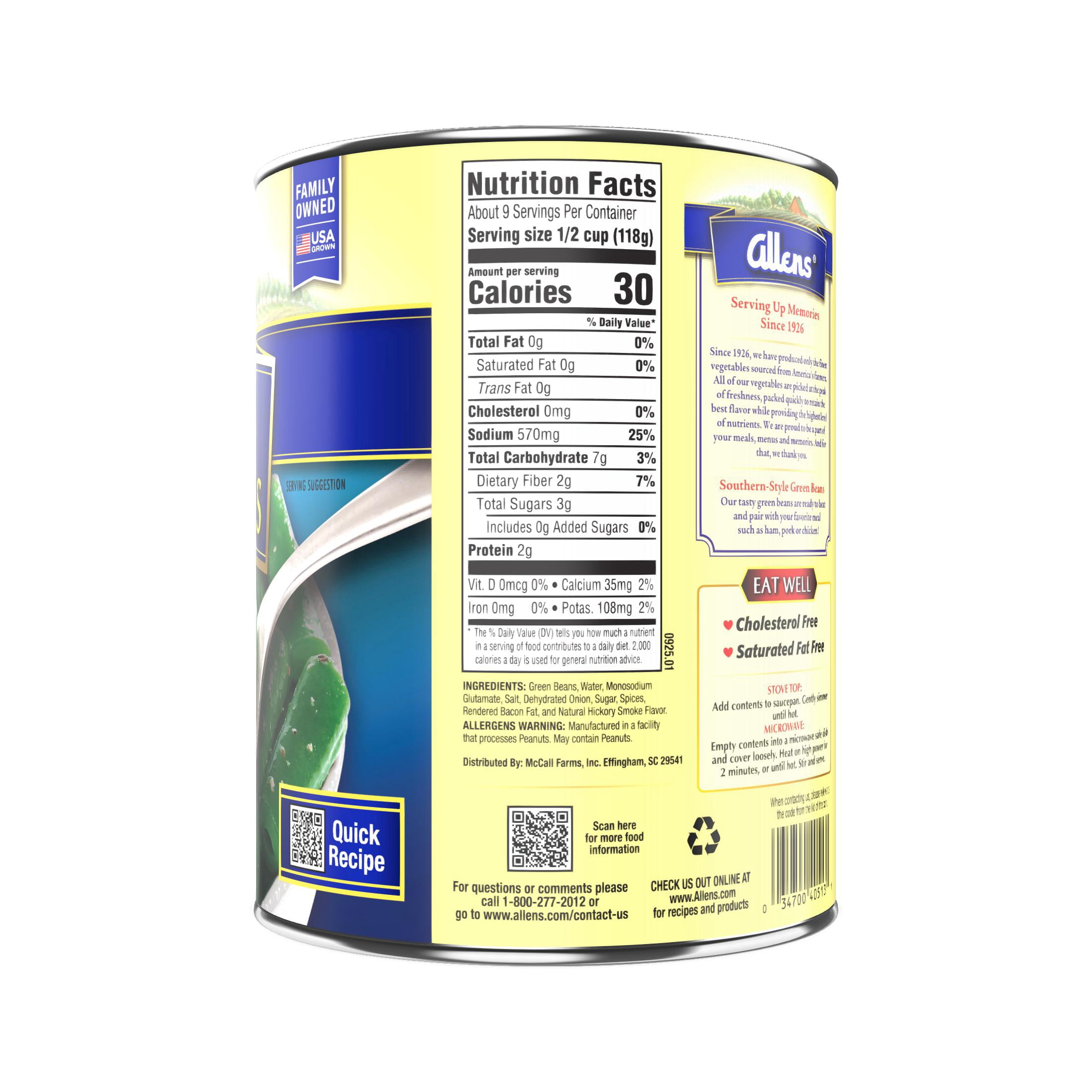 (4 pack) Allen's Blue Lake Seasoned Green Beans, 38 oz., Can