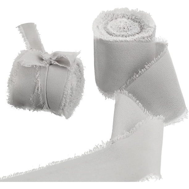 Zhuge Cintas para embalaje de cajas de regalo, cintas de gasa con bordes sin rematar rasgadas a mano, decoraciones de moños de cinta, tiras de tela de seda real (gris)