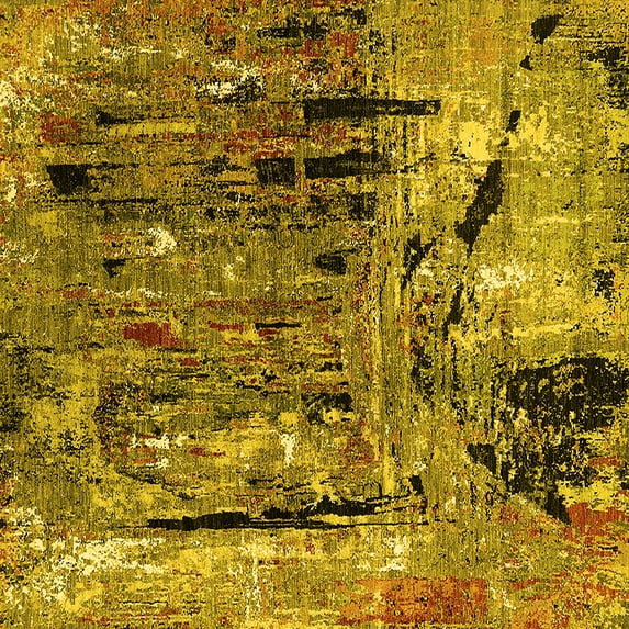Ahgly Company Machine Washable Indoor Square Oriental Yellow Industrial Area Rugs, 3' Square