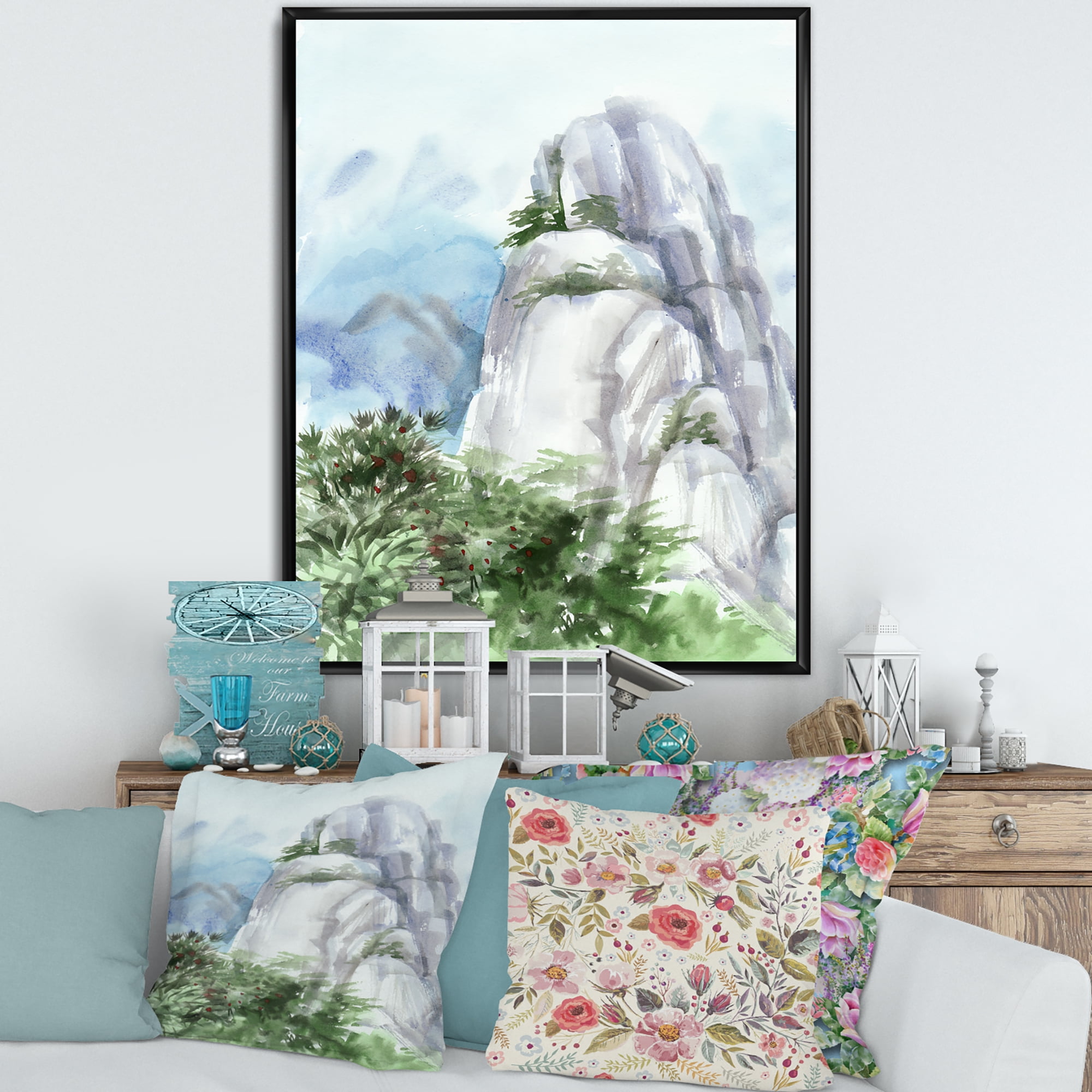 Designart 'The Clouds Over Mountain Top' Traditional Framed Canvas Wall Art Print