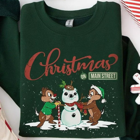 Disney Double Trouble Chip N Dale Holiday On Main Street Sweatshirt, Disneyland Family Xmas Tee, Chipmunks Xmas, Mickey'S Very Merry Holiday, S-5XL Sweatshirt