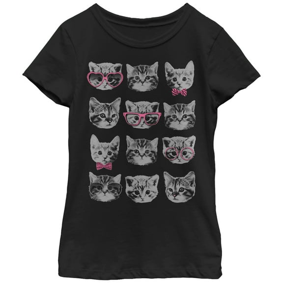 Girl's Lost Gods Nerd Kittens Graphic Tee Black Small