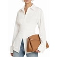 thumbnail image 2 of Women Fitted Button Down Shirt Cinched Waist Tops Long Sleeve Wrap Blouse Stylish Dressy Casual Outfit White S, 2 of 10