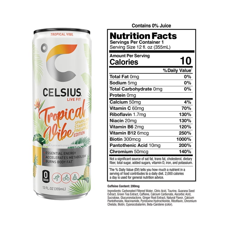 Celsius Sparkling Tropical Vibe Energy Drink, 12 fl oz, 12 Pack photo 3