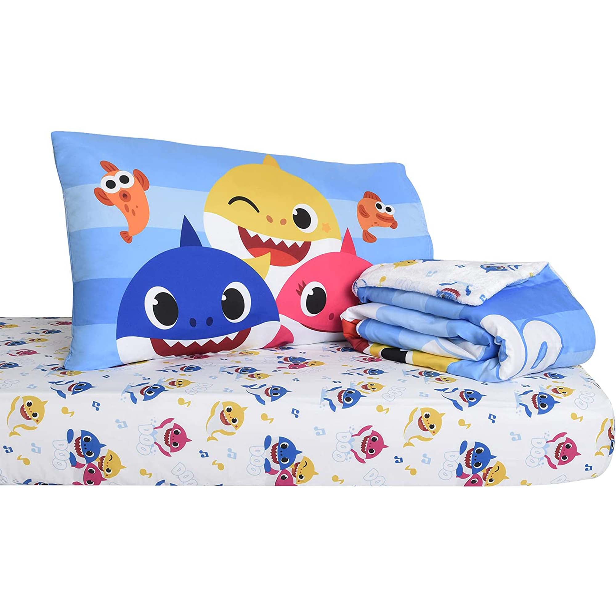 Baby Shark Multicolor Toddler Bedding Sheet Set 3 Pieces Set for Kids with Reversible Comforter