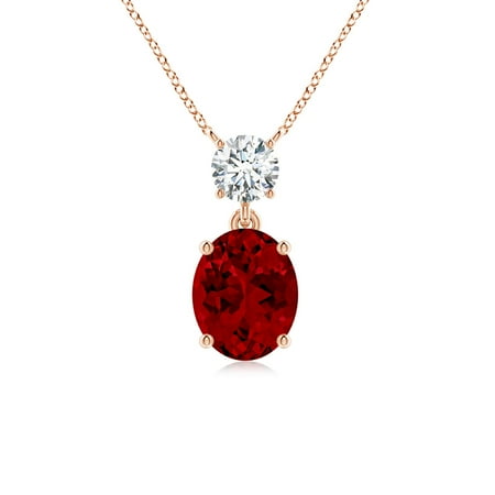 ANGARA Lab Grown 3.3 Ct Solitaire Ruby Drop Pendant with Lab Diamond Accent for Women in 14K Rose Gold (Size-10x8mm) | July Birthstone Anniversary Jewelry Gift for Women | Lab-Grown Ruby Necklace