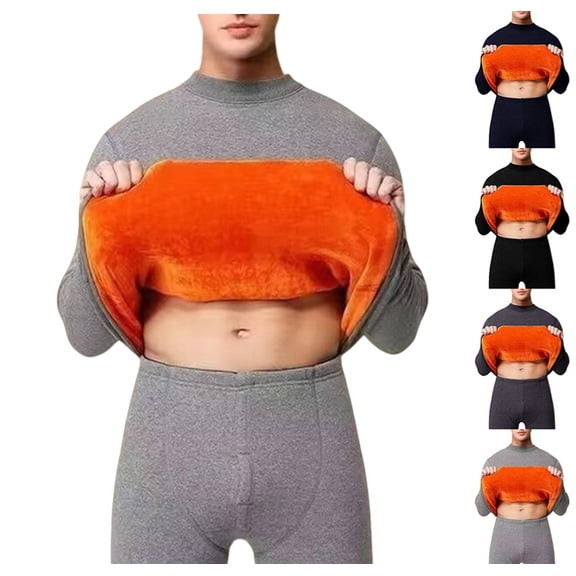 Mens Long Sleeve Thermal Shirts Winter Warm Soft Fleece Lined Long Sleeve Thick Pullover Tops Crewneck Underwear Light Gray L