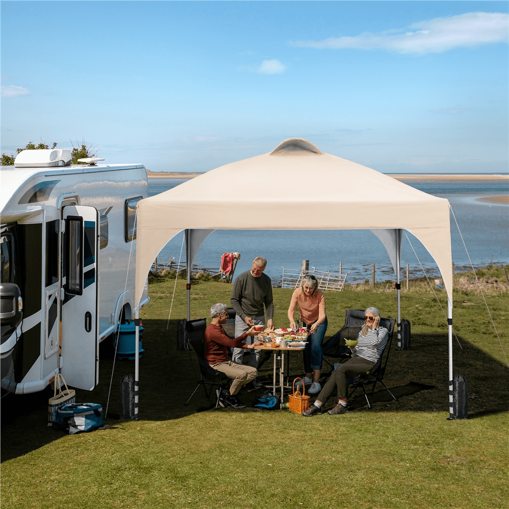 Renwick 10x10ft Portable Pop-up Canopy Tent with Roller Bag & Sandbags, Beige