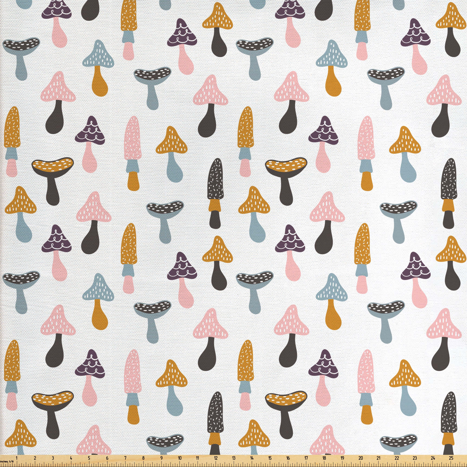 Mushroom Fabric by The Yard, Colorful Pattern with Morchella Morel
