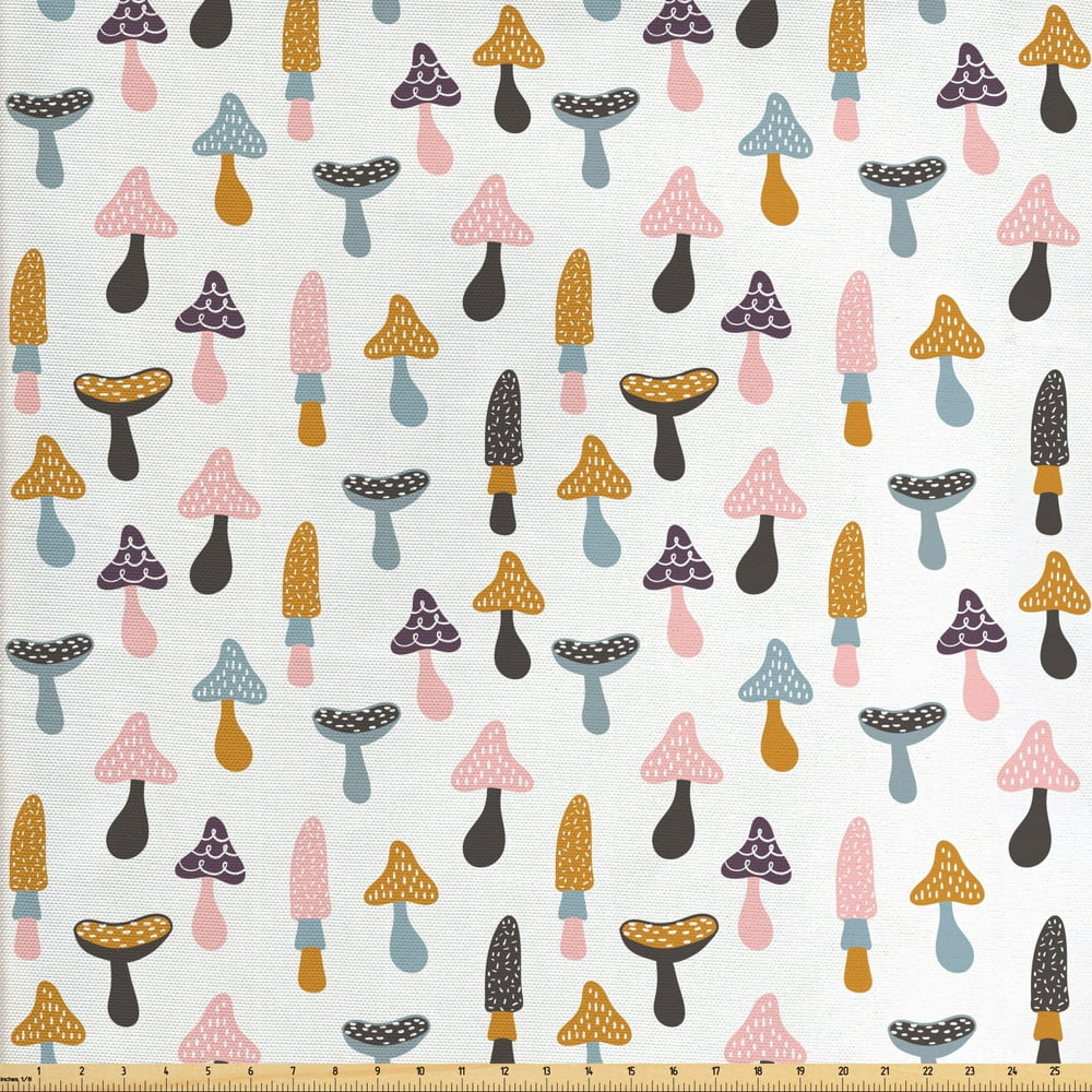 Mushroom Fabric by The Yard, Colorful Pattern with Morchella Morel ...