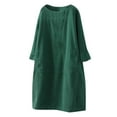 thumbnail image 2 of jjayotai Womens Dresses Women Vintage Pockets Corduroy Solid Color Long Sleeve Loose Casual Dress Flash Picks Green, 2 of 6