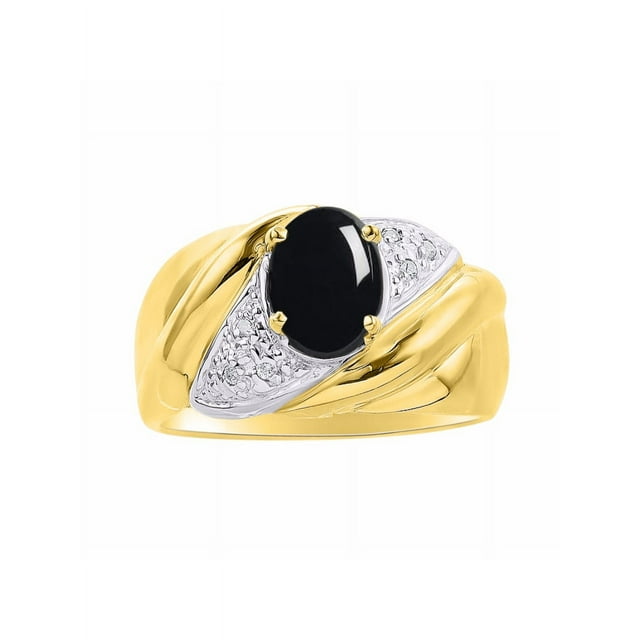 RYLOS Bagues pour Femmes Bague en Argent Plaquée Or 14K Pierre Précieuse Ovale 8X6MM et Diamants Design Classique Cabochon Onyx Bijoux pour Femmes Taille 8
