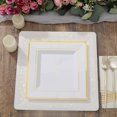 thumbnail image 6 of Efavormart 20 Pack - 10" Gold Trim White Square Plastic Disposable Dinner Plates, 6 of 10