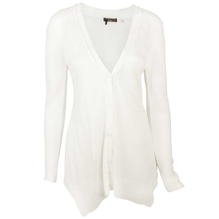 Dex Deep V-Neck Buttoned Cardigan in Ivory
