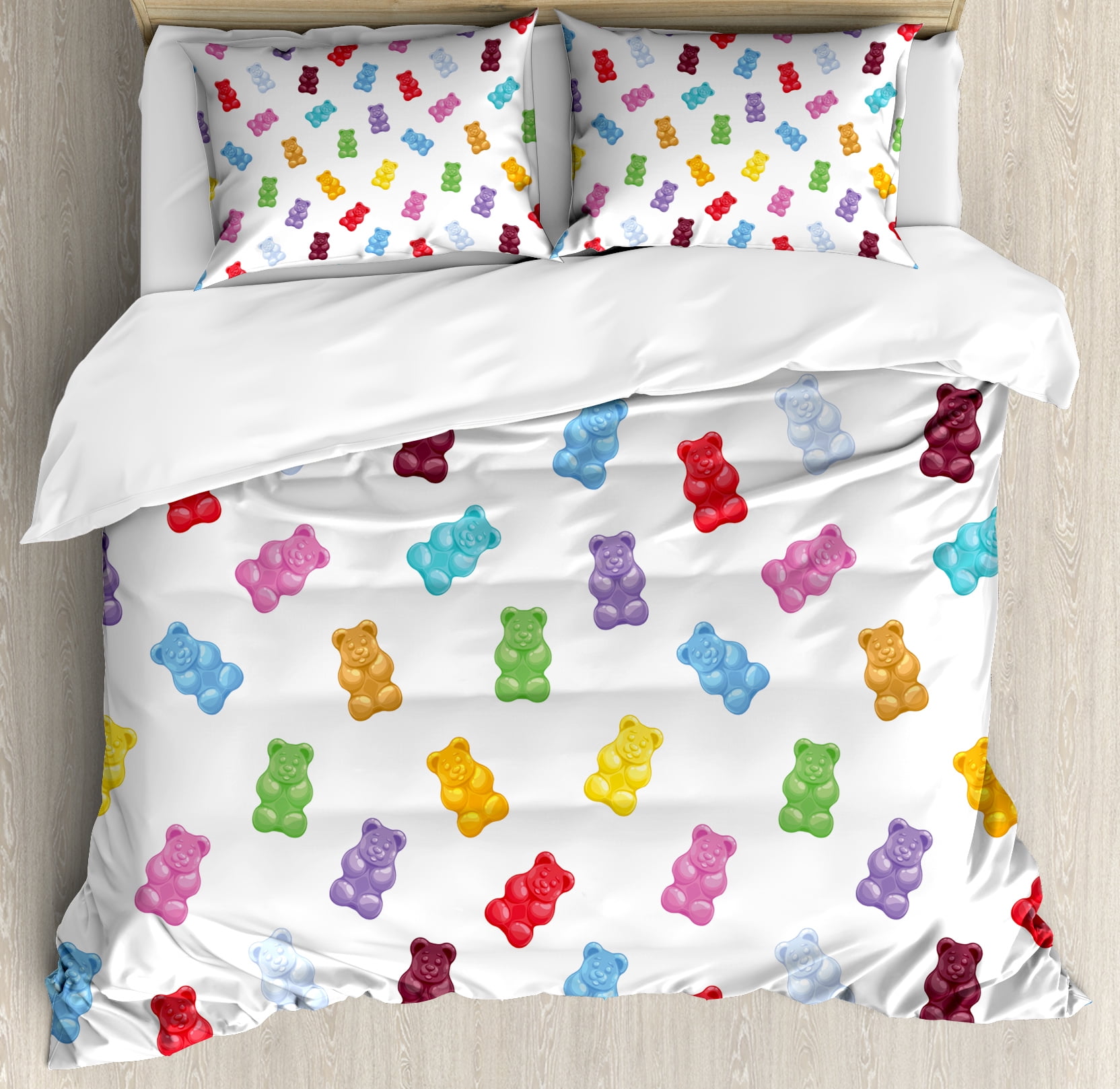 Kids Duvet Cover Set, Vibrant Colored Gummy Bears Candies Delicious