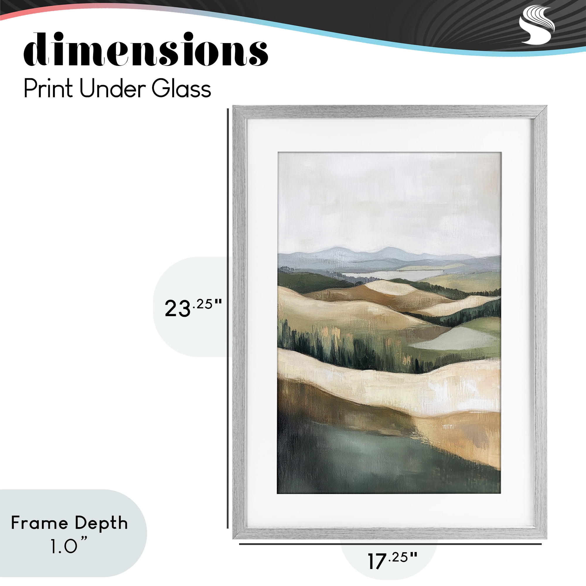 Stupell Industries Tranquil Rolling Hills & Fields Gray Framed Print Under Glass, design by Petal Prints Design