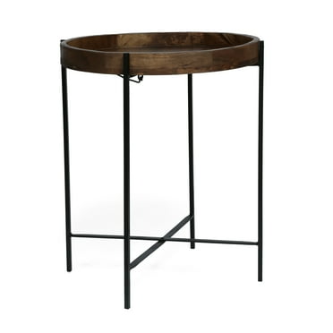 GDF Studio Glynn Modern Industrial Handmade Mango Wood Folding Tray Top Side Table, Natural and Black