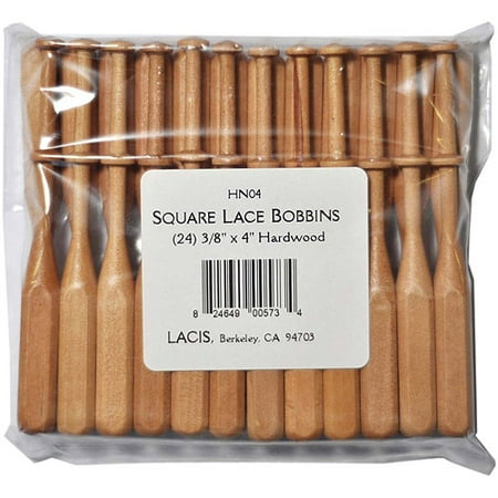 Lacis Square Lace Bobbins, 3/8" x 4", Hardwood, 24-Pack