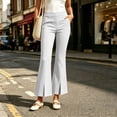 thumbnail image 2 of Women's Stretch Flared Pants High Waist Pants with Split Hem Pockets for office White XL(XL), 2 of 8