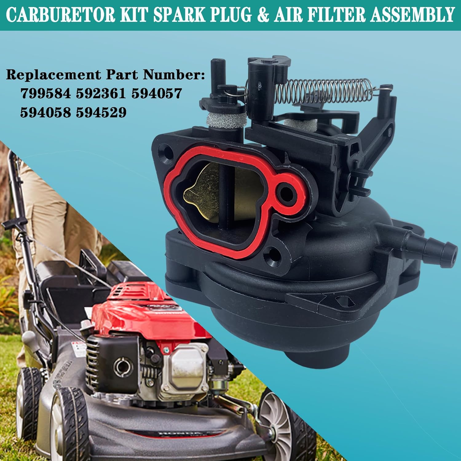 799584 Carburetor Kit Compatible with Briggs and Stratton 594058 594057 592361 594529, 163cc Lawn Mower Parts Fits for Troy Bilt TB110 TB200 103M02 09P702 550EX 625EX 675EX 725EXI LC121P