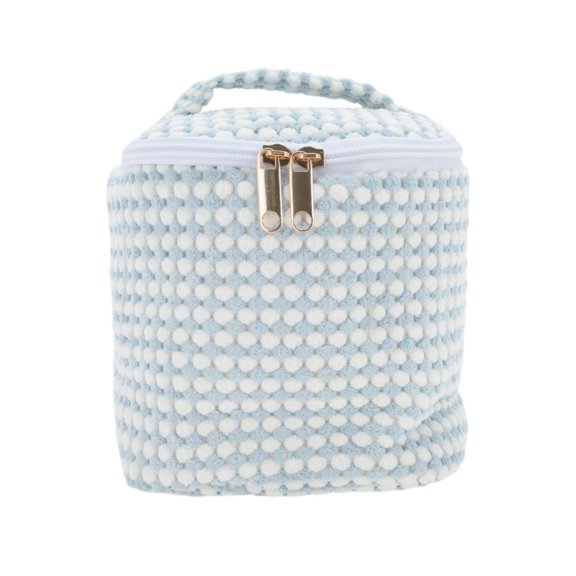 Unique Bargains 1 Pc Organizational Cylinder Dots Makeup Bag for Travel Blue Plush