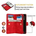 thumbnail image 5 of ELEHOLD for iPhone 15 Wallet Case,Flip Leather Women Men Credit Card Cash Slot Zipper Kickstand Shockproof  Protective Case with Crossbody Wrist Strap for iPhone 15,Red, 5 of 9
