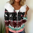 thumbnail image 4 of Women's Fashion Casual Sweater Zipper Cardigan, Christmas Striped Print Plush Hooded Jacket for Festive Seasonal Outfits and Comfort,Multicolor,L, 4 of 6