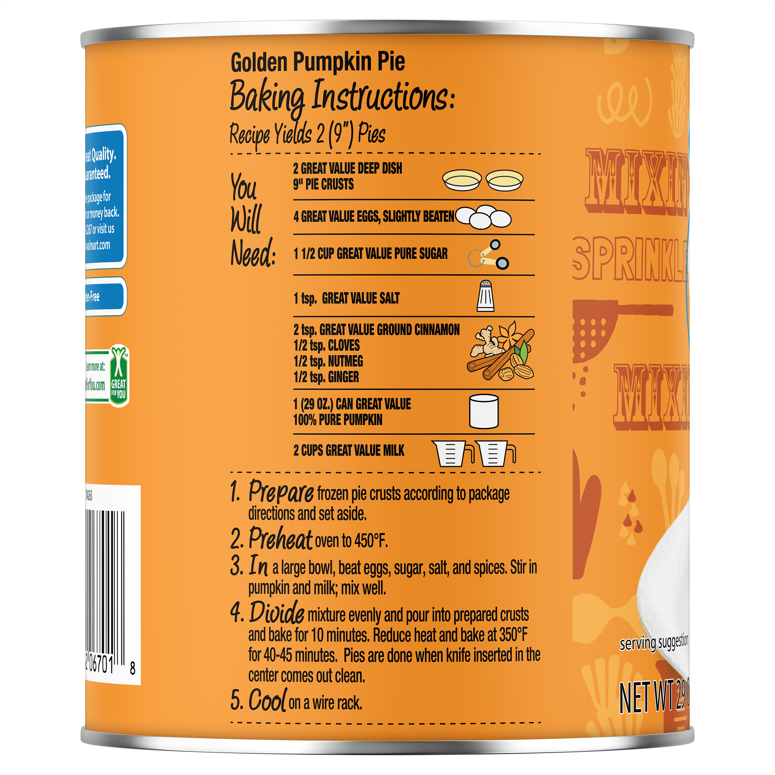 Great Value 100% Pure Canned Pumpkin, 29 oz, Can