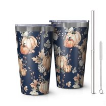 16oz Tumblers Fall Pumpkins Leaves Pattern Stainless Steel Vacuum Insulated Double Wall Travel Tumbler Cups Mug with Lid and Straw,Cleaning Brush for Coffee,Tea