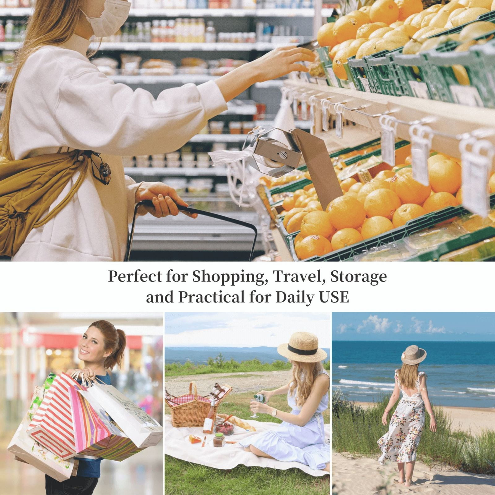 Niapessel Sacs D'épicerie Réutilisables, Pliables Avec
