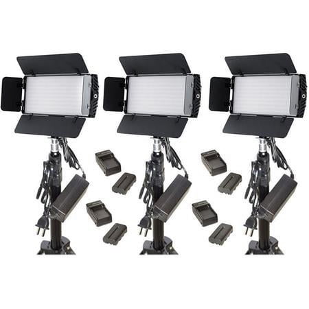 UPC: 0741147950772 | Photon Metal Bi-Color On-Camera LED 3-Light Kit with 3 Light Stands  6 BP18W Batteries  6 BC18W Chargers  3 AC Power Adapters