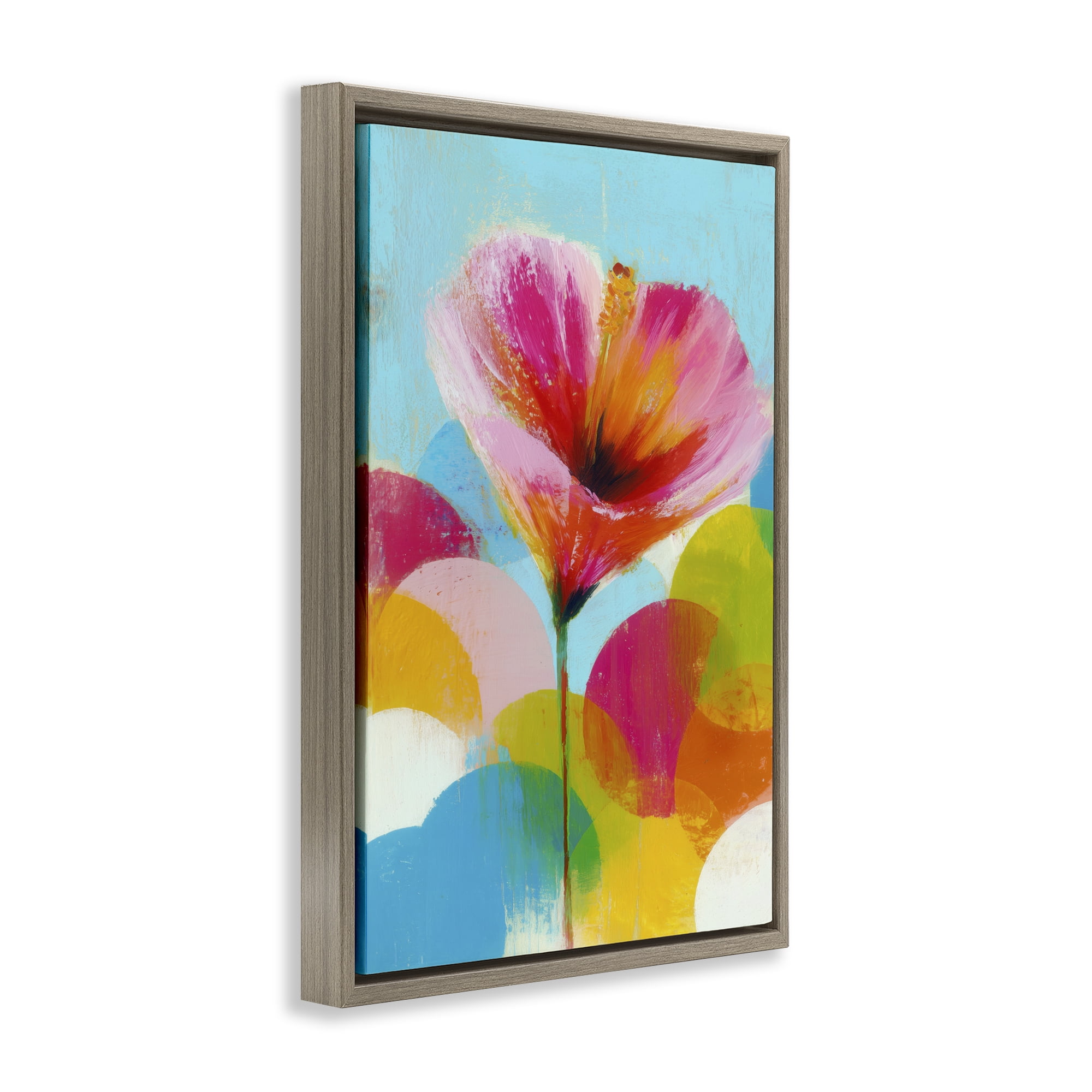 Stupell Industries Hibiscus In The Sun Brown Framed Floater Canvas Wall Art, design by Chromatic Storm Studio