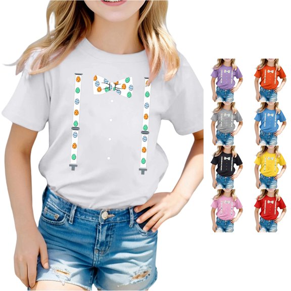 Toddler Girls Short Sleeve T-Shirts Crewneck Tops Easter Graphic Print T Shirt Top Size 2-3T , White