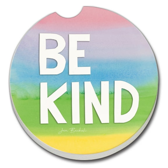 CounterArt "Be Kind Rainbow" 1 Pack Absorbent Stone Coaster for Vehicle Cup Holder 2.6” Diameter
