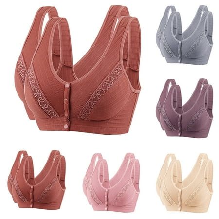 Dazajoo 2PC Womens Front Closure Bras Push Up Lace Racer Back Underwire Padded Plunge Bra Soft Lightweight Breathable Everyday Bras for Women Flash Deals Purple XXL