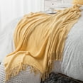 thumbnail image 2 of Battilo Yellow Throw Blanket for Couch, Knitted Mustard Throw Blankets for Bed Sofa, Decorative Woven Yellow Throws with Tassels, Soft Warm Blanket for All Seasons (Yellow, 50"x 60"), 2 of 6