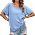 thumbnail image 2 of Womens T Shirts Summer Tops 2025 Solid Color Short Sleeve Crewneck Drawstring Hem Casual Tees Tshirts Shirts for Women, 2 of 5