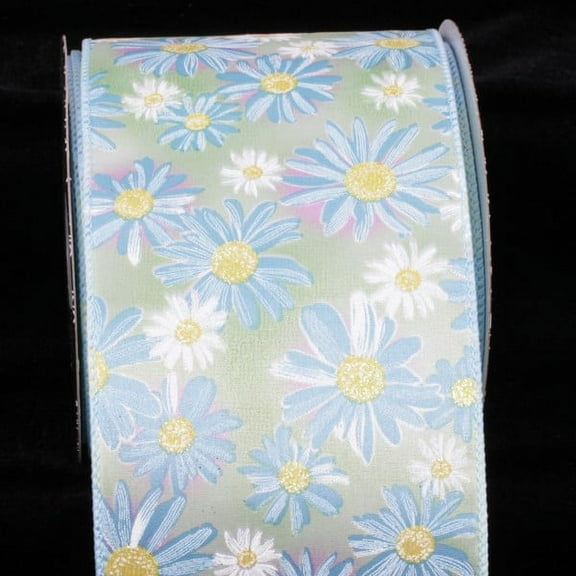 The Ribbon People Green and Blue Floral Wired Craft Ribbon 4" x 20 Yards