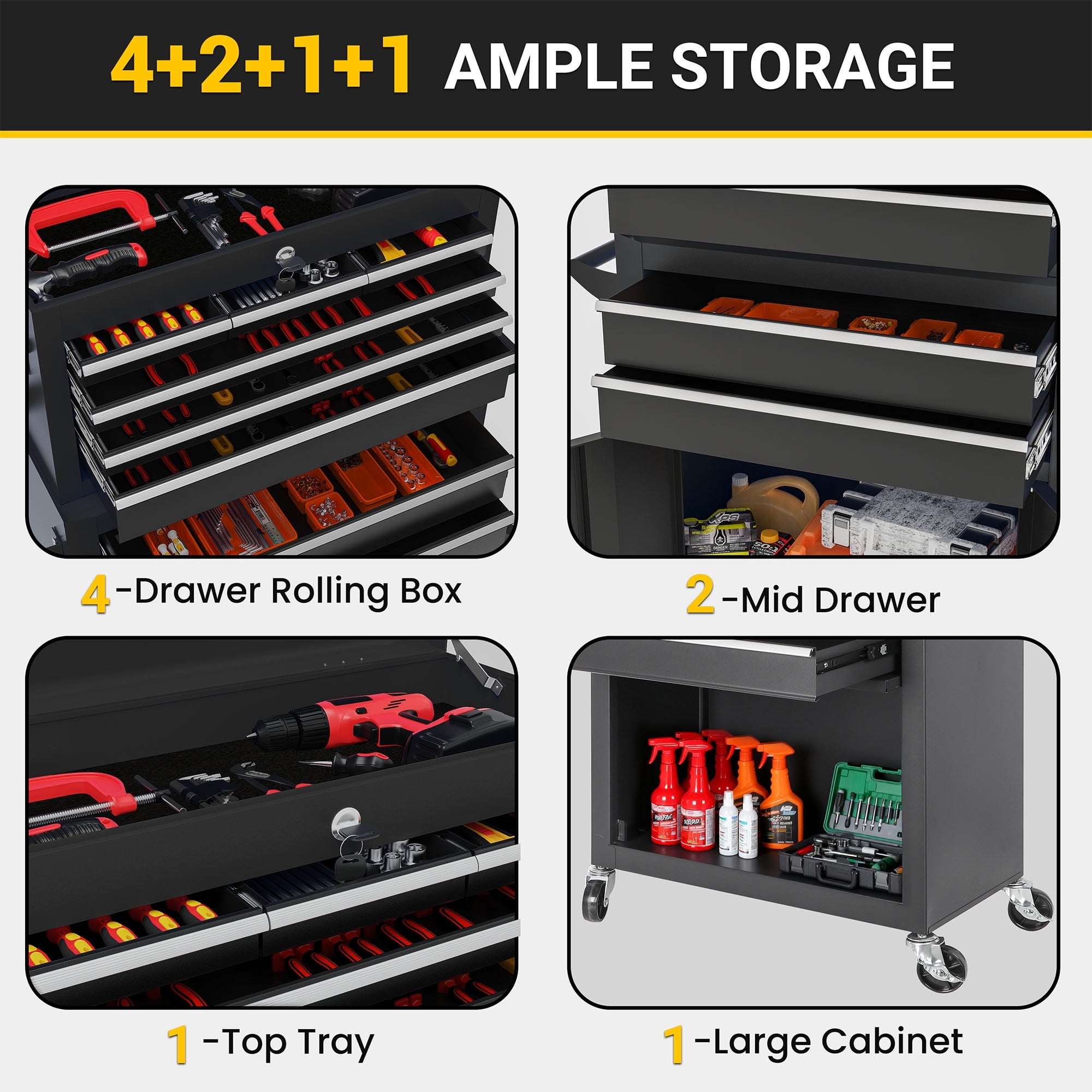 Seizeen 2-IN-1 Metal Tool Box, 8-Drawer, Mobile & Portable Tool